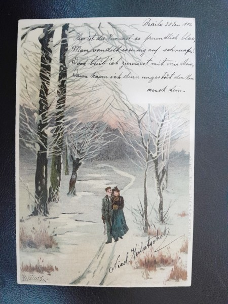 Carte postala, plimbare prin padure, 1902