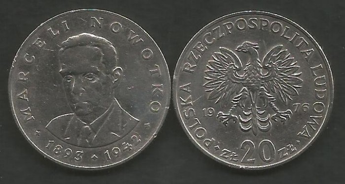 POLONIA 20 ZLOTI 1976 MARCELI NOWOTKO [1] XF , livrare in cartonas