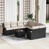 VidaXL Set de canapele de grădină cu 9 piese, cu perne din rattan poliester negru.