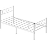 Cadru metalic de pat VASAGLE 90x190 cm, alb, stabil si elegant