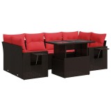 Cumpara ieftin Set canapele gradina cu perne 7 piese maro poliratan/lemn acacia