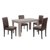 Set masa si 4 scaune Leziter Leon 4 1, stejar York-maro, piele ecologica, 140x80cm