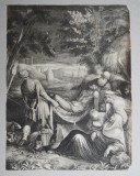 Jacopo Bassano &quot;Punerea in mormant&quot; gravura veche 1655-1660, Istorice, Cerneala, Altul