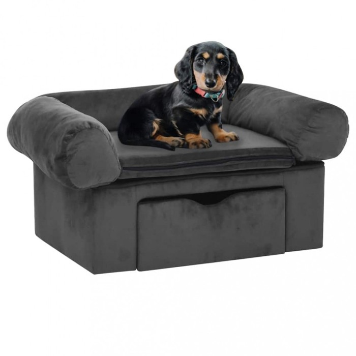 Gossi canapea pentru caini cu sertar, gri inchis, 75x50x38 cm, plus