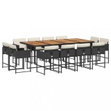 Set mobilier de gradina cu perne, 13 piese, negru, poliratan