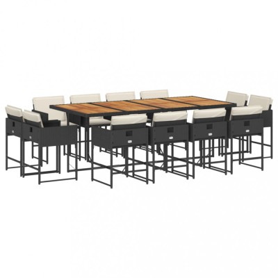 Set mobilier de gradina cu perne, 13 piese, negru, poliratan foto
