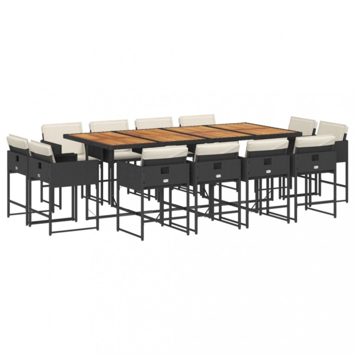 Set mobilier de gradina cu perne, 13 piese, negru, poliratan