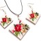 Set cu flori rosii si galbene, set pandantiv si cercei sub forma de romb 41183