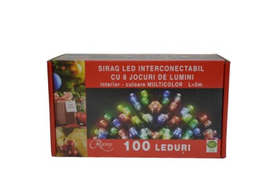 Instalatie de Craciun, sirag luminos, interconectabil, cu 8 jocuri de lumini, 100 LED-uri multicolore, 5 m foto
