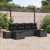 Set de canapele pentru grădină din 6 piese cu perne negre de ratan