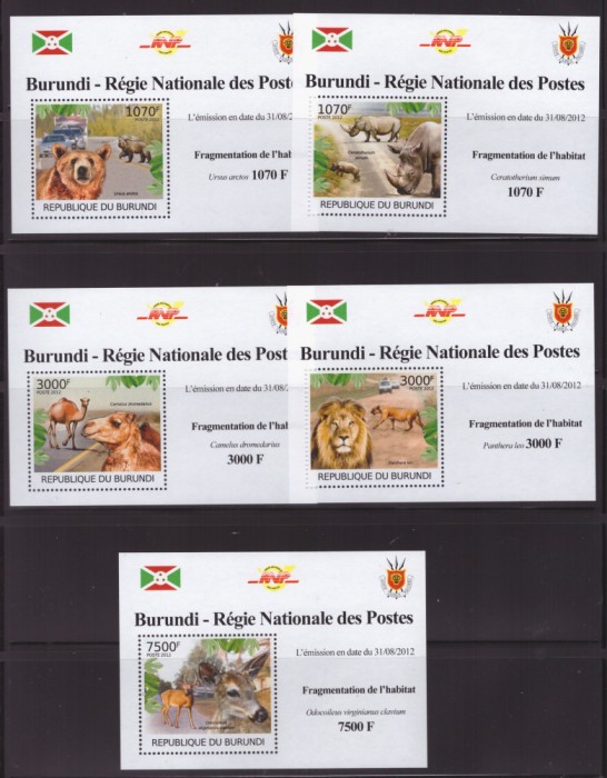 129-BURUNDI-2=5 colite ANIMALE-HABITATUL=urs-rinocer-camila-leu-cerb,
