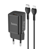 Incarcator Hoco retea iPhone Compact - USB Type-C, QC 3.0, 25W, 3A, include cablu Type-C la Lightning, 1m, N19