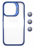 Husa Protectie din Policarbonat cu stativ si protectie camere, pentru iPhone 14 Pro, Albastru, Oem