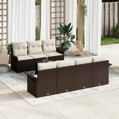 Set de canapele pentru grădină 8 pcs Maro, Crem 55 x 55 x 37 cm foto