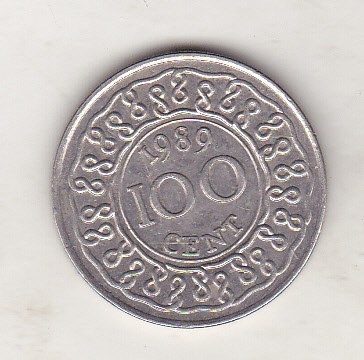 bnk mnd Surinam 100 cents 1989 foto