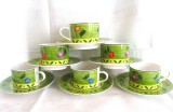 SET PORTELAN PIATTO MANIA DECORAT CU FLORI SI FRUCTE - SET CESTI CAFEA CU FARFURII