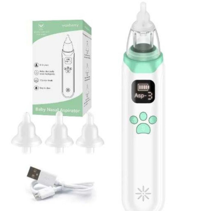Aspirator nazal electric pentru copii si bebelusi, CRISTALIS SALE&trade; , 3 trepte de Aspirare, Baterie Reincarcabila, Cablu USB, 3 Capete de Silicon, Sile