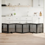 vidaXL Poartă c&acirc;ini pliabilă cu ușă 6 panouri negru, 300 cm, lemn plop