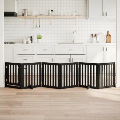 vidaXL Poartă c&amp;acirc;ini pliabilă cu ușă 6 panouri negru, 300 cm, lemn plop 352253 foto