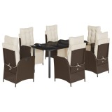 Set mobilier de gradina cu perne, 7 piese, maro, poliratan