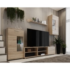 Mobilier de perete living, stejar sonoma, material DTD, FRONTAL 1 NEW