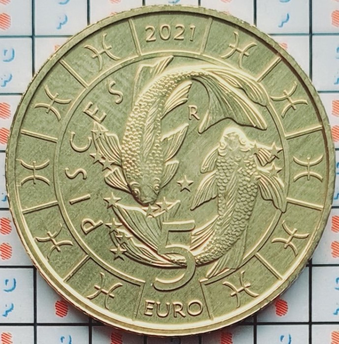 San Marino 5 Euro (Pisces) 2021 UNC - tiraj 16.000 - km 605 - A039