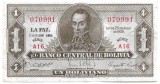 Bancnota 1 boliviano 1952, UNC - Bolivia