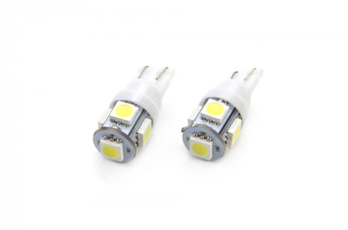 Bec de pozitie tip LED , T10 W2.1x9.5 W5W, 12V , 5 SMD 5050, culoare alb , AMIO, set 2 buc AutoDrive ProParts