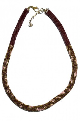 B348. Colier Handmade din Margele Piele de Sarpe, Maro-Roz, 50 cm foto