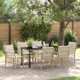 Set de dining pentru grădină cu 7 piese și perne, din rattan poly bej.