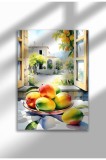Imprimeu pe p&acirc;nză fără ramă, natură moartă &icirc;n bucătărie, mango și briză de fereastră, format A4, poster de perete mediteranean | A4 (21 x 29.7 cm) - K
