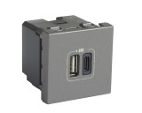 Priza USB tip A+C 2M 15W Legrand Mosaic aluminiu 079392