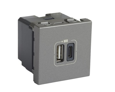 Priza USB tip A+C 2M 15W Legrand Mosaic aluminiu 079392 foto