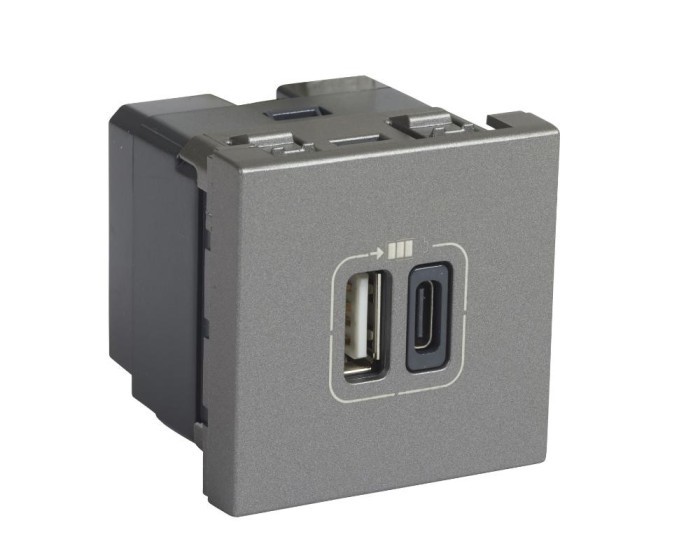 Priza USB tip A+C 2M 15W Legrand Mosaic aluminiu 079392