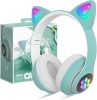 Casti wireless Brivoo&reg;, Bluetooth 5.0, efect LED "Cat Ears", microfon HD, turcoaz