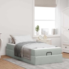 vidaXL Cadru de pat cu saltea Gri deschis 90 x 200 cm Catifea 3399534