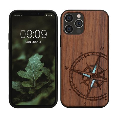 Husa kwmobile pentru Apple iPhone 12/iPhone 12 Pro, Lemn, Maro/Albastru, 52734.16 foto