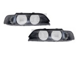 Set dispersor far BMW Seria 5 (E39), 01.1996-08.2000, fata, partea stanga+dreapta, TYC, piulita din plastic; lucas fumuriu; contine lentilele interio