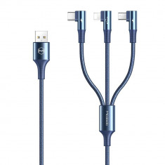 Cablu 3 in 1 Mcdodo CA-8882 90 Degree Lightning / MicroUSB / Type-C 3A 1.2m Albastru foto