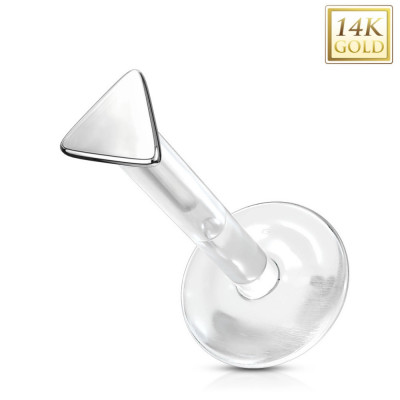 Piercing din aur 14K pentru nas, ureche, buza - triunghi mic uniform, transparent Bioflex foto