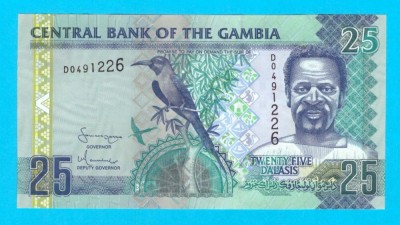 Bancnotă Gambia (pick 27) 25 Dalasis 2006 UNC serie: D0491226 foto