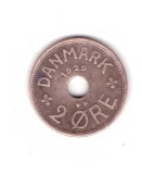 Moneda Danemarca 2 ore 1929, stare buna, curata, Europa, Bronz