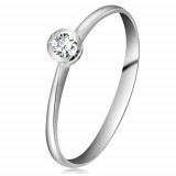 Inel din aur alb 14K - diamant transparent strălucitor &icirc;n montură lucioasă, brațe &icirc;nguste - Marime inel: 49