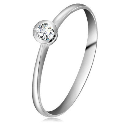 Inel din aur alb 14K - diamant transparent strălucitor &amp;icirc;n montură lucioasă, brațe &amp;icirc;nguste - Marime inel: 54 foto