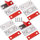 Set de 4 inchizatoare magnetice slim, cu suruburi incluse pentru usi si sertare, pentru usa dulap, Argintiu, Cafuneplus&reg;