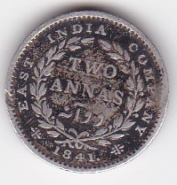 East India Company QUEEN VICTORIA 2 annas 1841 foto