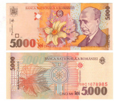 SV * Romania 2 x 5000 LEI 1998/2000 * SERII CONSECUTIVE * Filigran Drept UNC foto