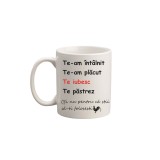 Cana Ceramica Alba Personalizata Te-am Intalnit INOVATIX&reg;, 330ml, Cutie Cadou, Iubire, Sublimare