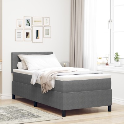 vidaXL Pat cu somieră cu saltea &amp;amp; LED Gri deschis 100x200 cm Țesătură din corduroy foto