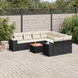 VidaXL Set mobilier de grădină cu perne, 9 piese, negru, poliratan